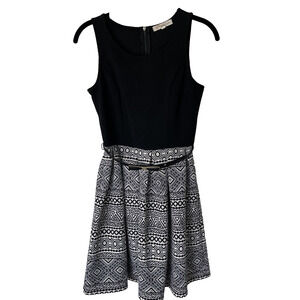 Rewind Jrs Dress Sz S-Black Textured Bodice, Black/White Textured Print Skirt